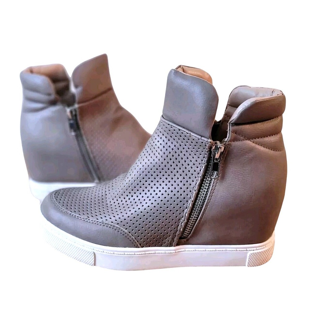 Steve Madden Linqsp Taupe Hidden Wedge Sneakers sz 8 Perforated Fashion High Top - Picture 14 of 16